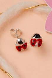 Heliophilia Silver Pendientes de Plata de Ley 925 en Rojo, Plata y Negro